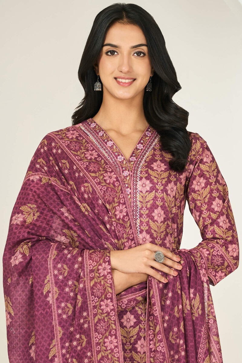 Purple Printed Kota Dupatta
