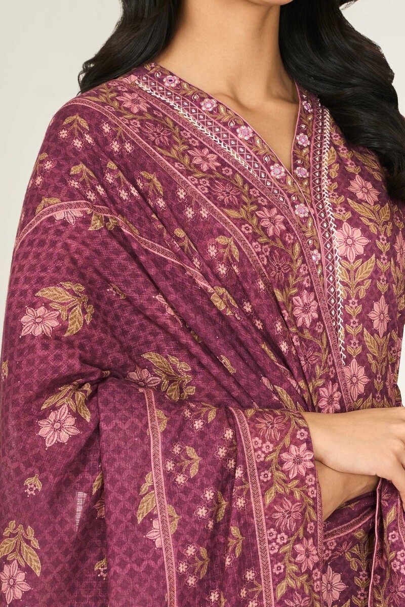 Purple Printed Kota Dupatta