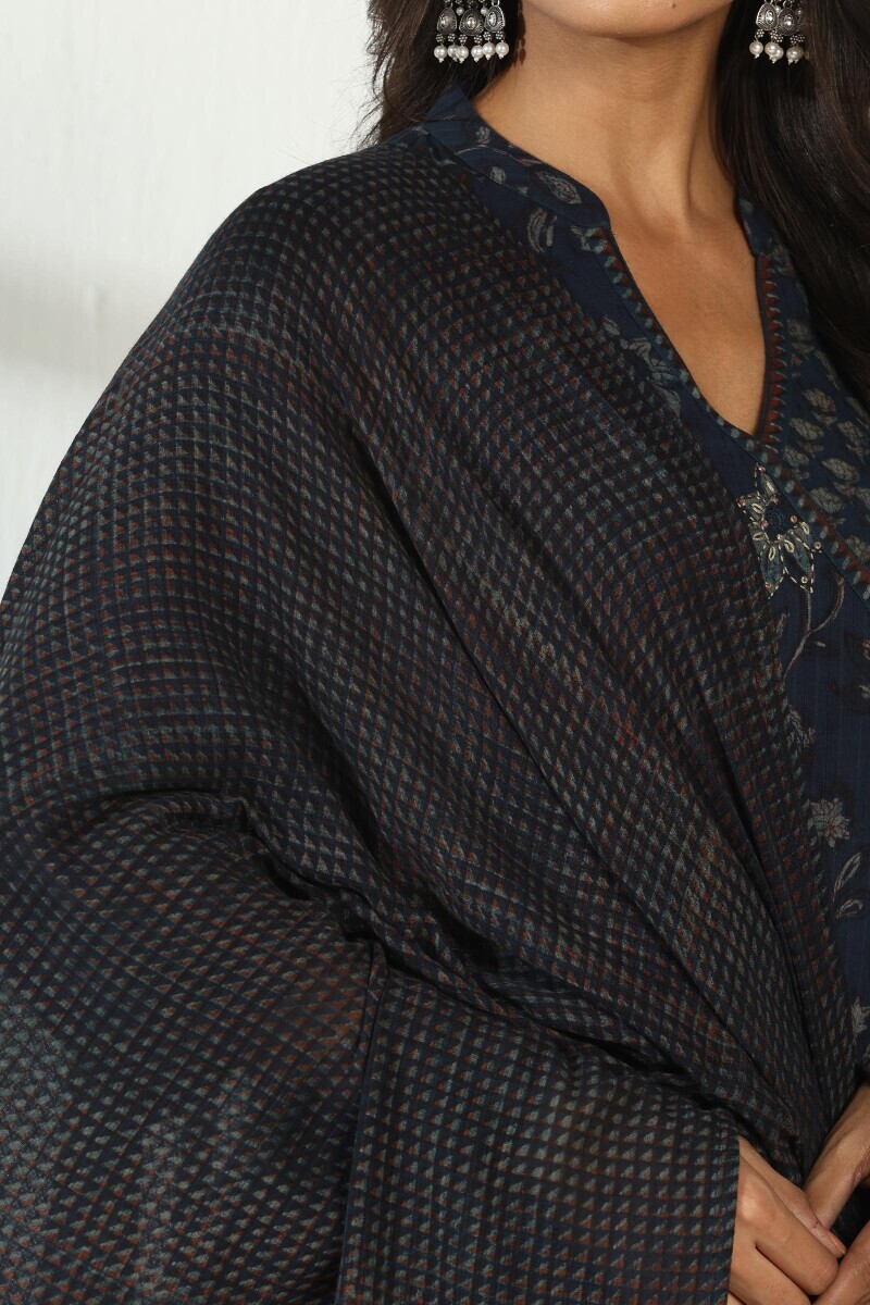 Indigo Hand Block Printed Kota Dupatta