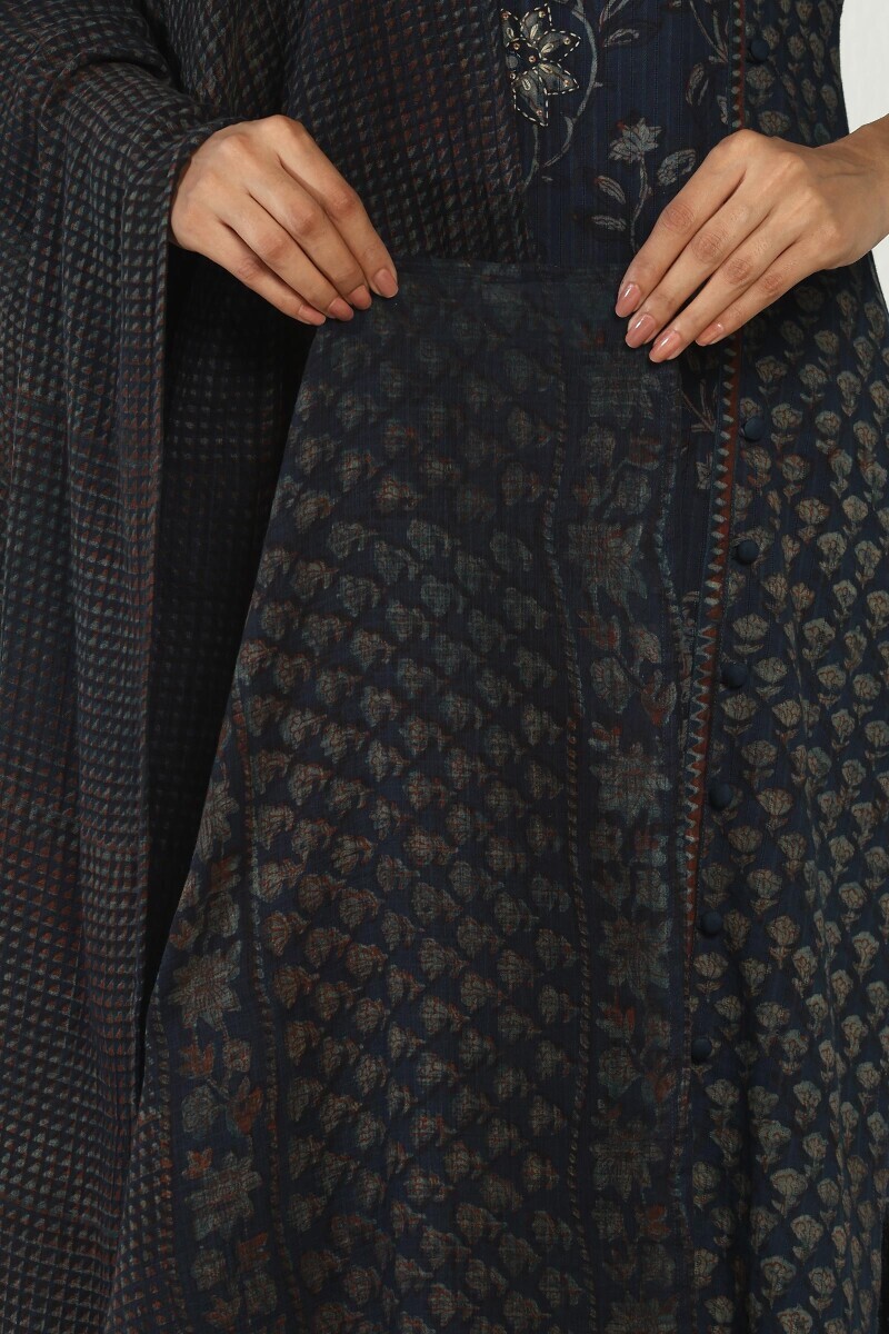 Indigo Hand Block Printed Kota Dupatta