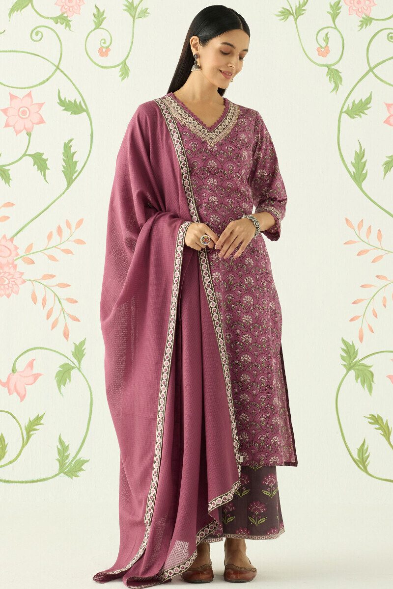 Purple Hand Printed Cotton Farsi