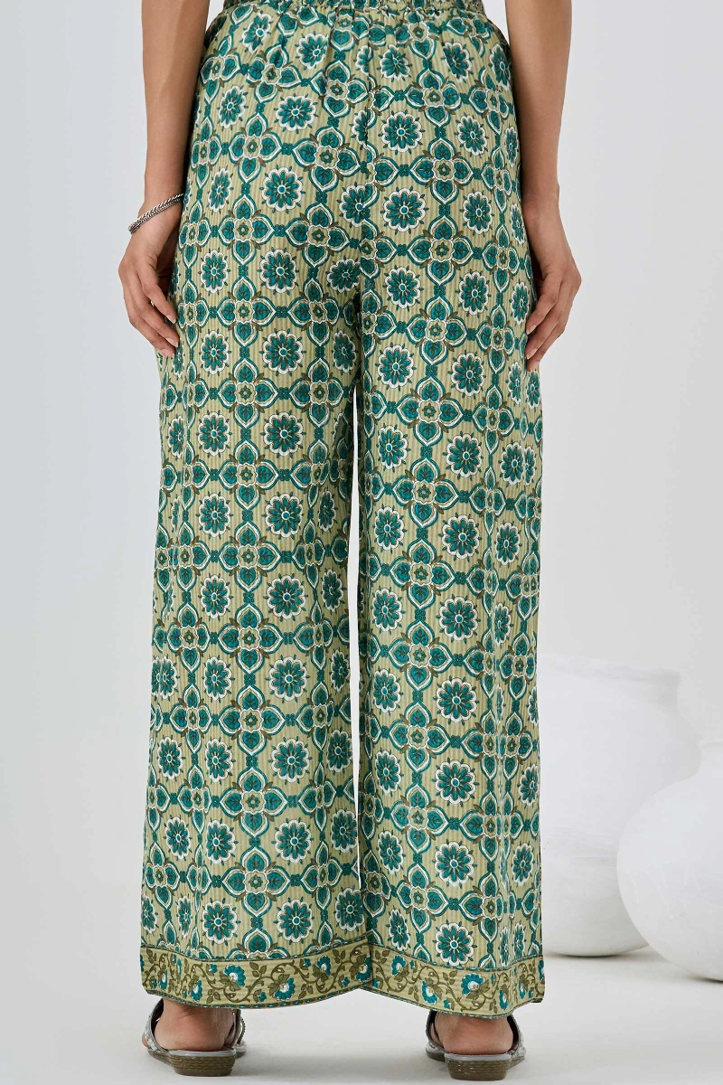 Green Hand Printed Cotton Dobby Farsi
