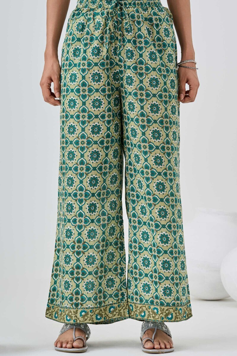Green Hand Printed Cotton Dobby Farsi