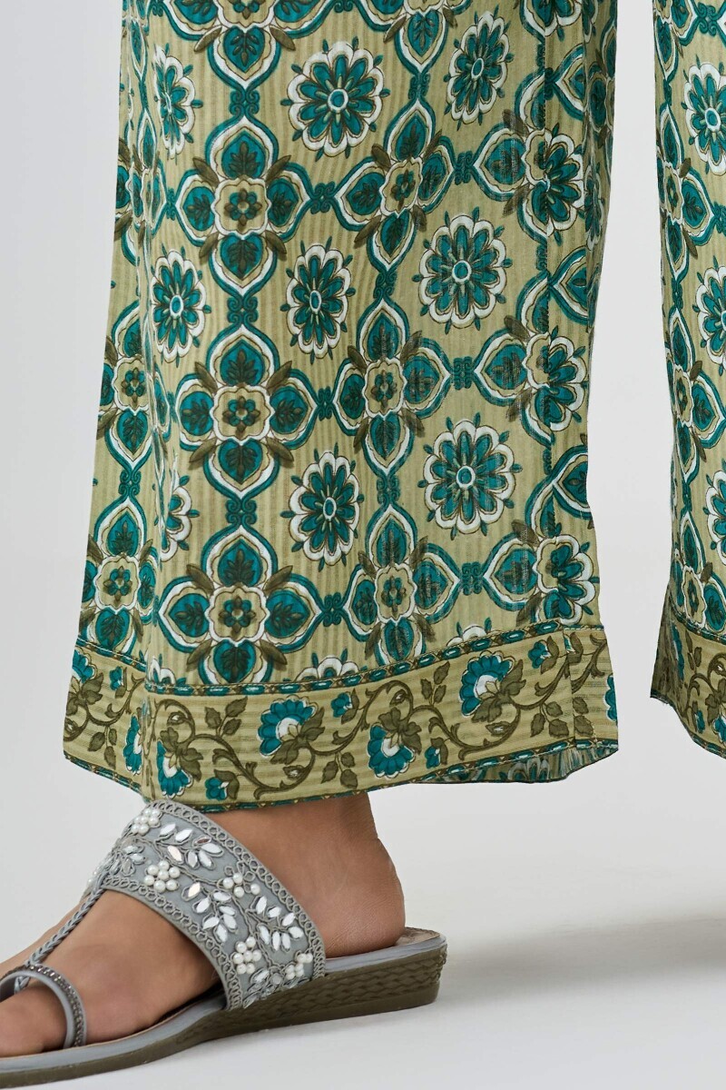 Green Hand Printed Cotton Dobby Farsi