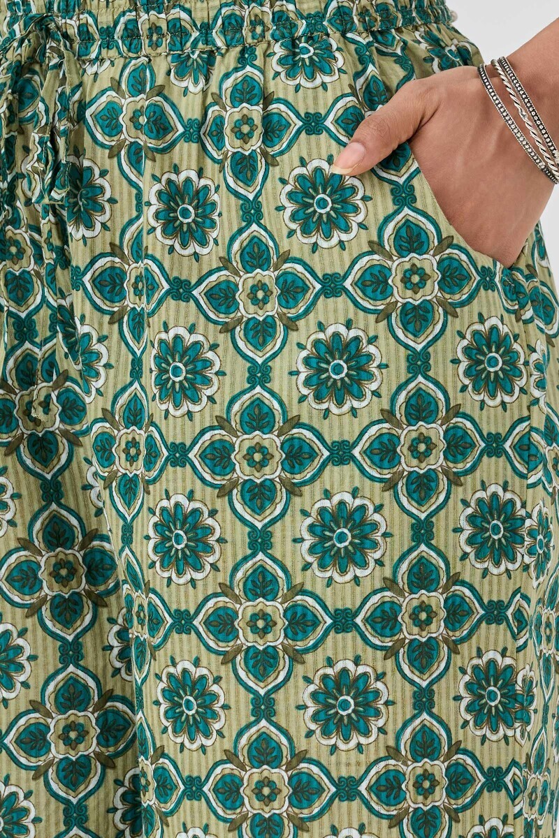 Green Hand Printed Cotton Dobby Farsi