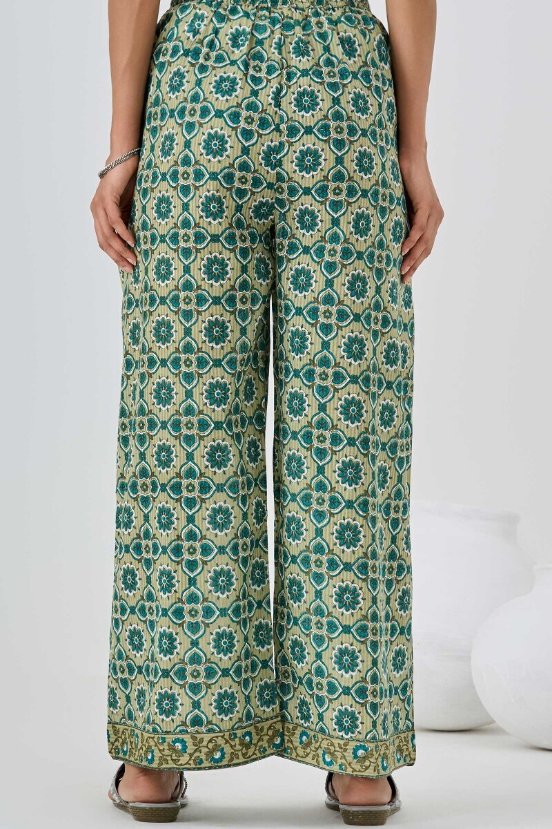 Green Hand Printed Cotton Dobby Farsi