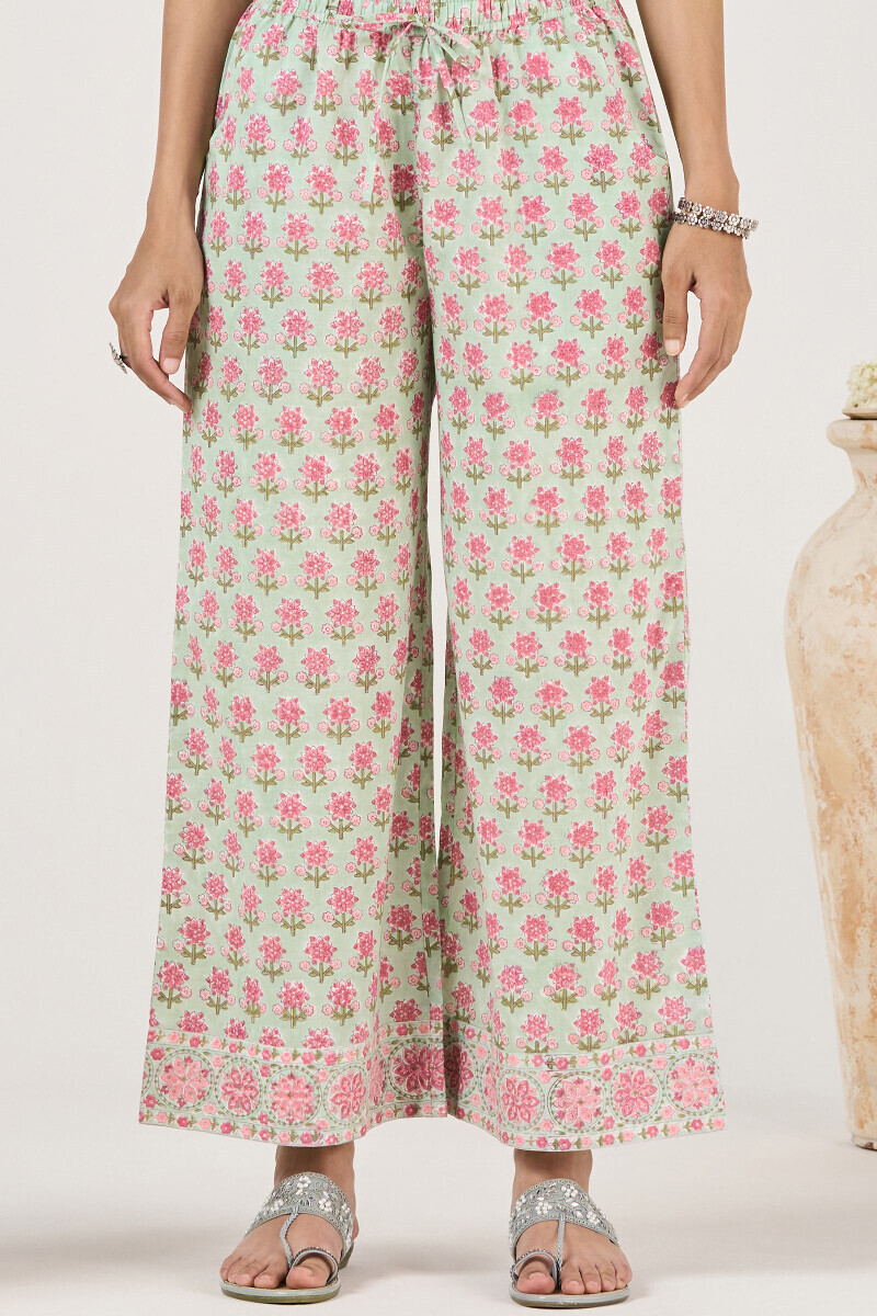 Green Hand Block Printed Cotton Farsi