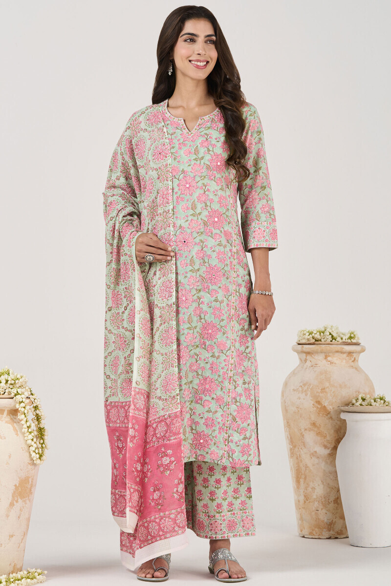 Green Hand Block Printed Cotton Farsi