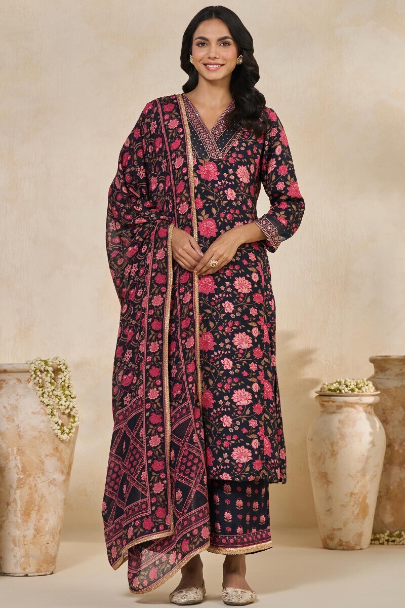 Black Printed Dola Silk Farsi
