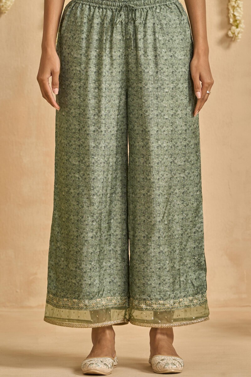 Green Printed Dola Silk Farsi