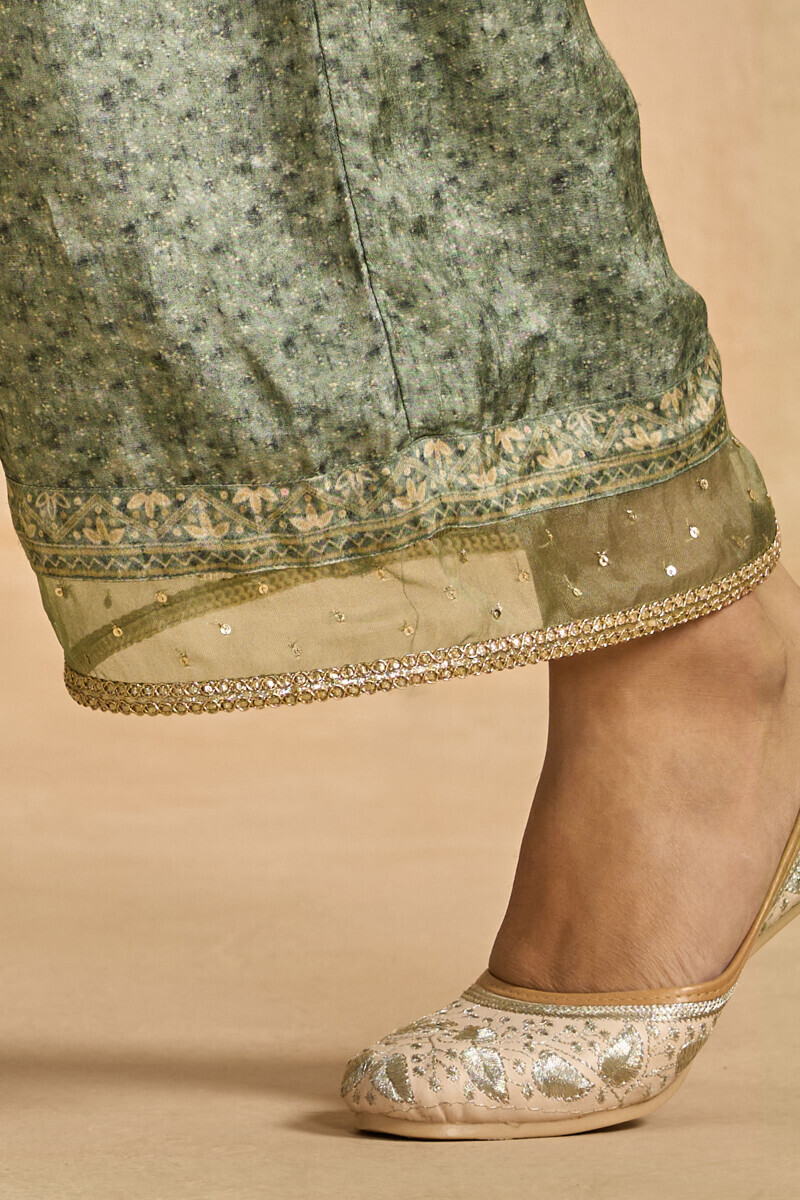 Green Printed Dola Silk Farsi