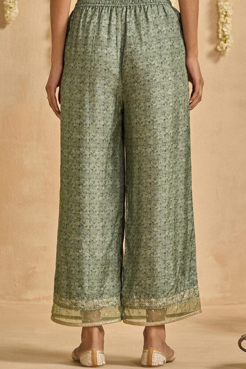 Green Printed Dola Silk Farsi