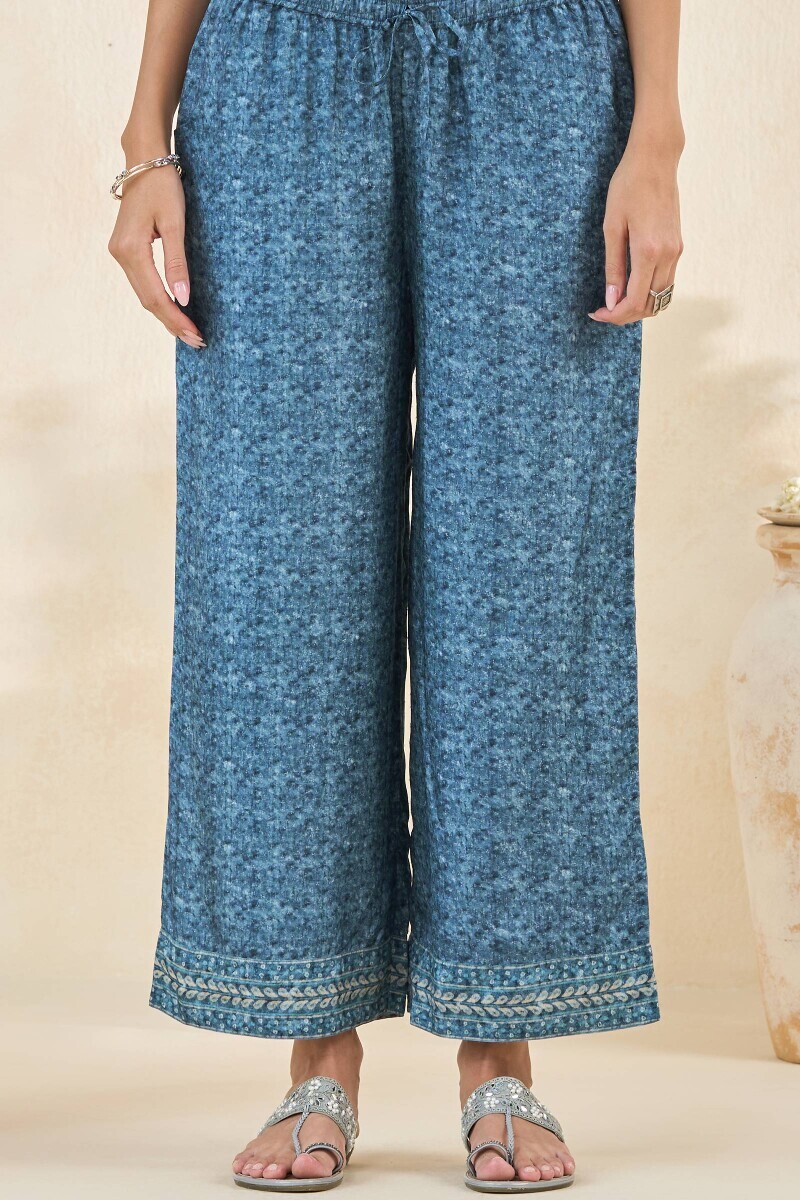 Blue Printed Dola Silk Farsi