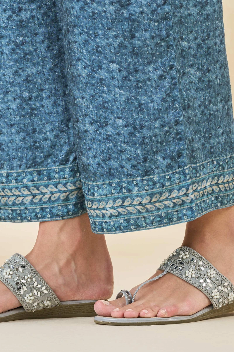Blue Printed Dola Silk Farsi