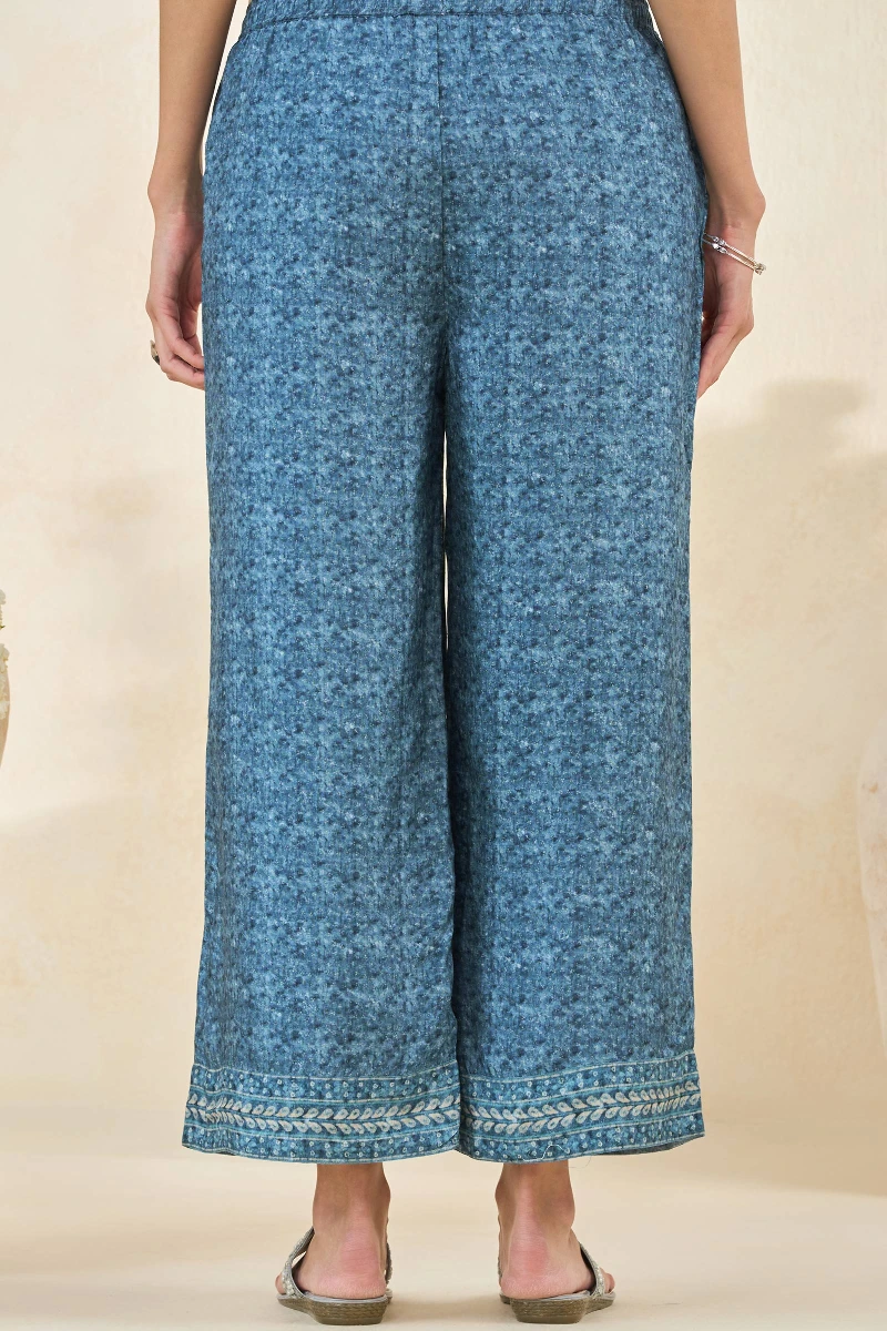 Blue Printed Dola Silk Farsi