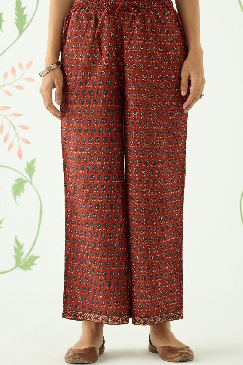 Maroon Hand Printed Cotton Dobby Farsi