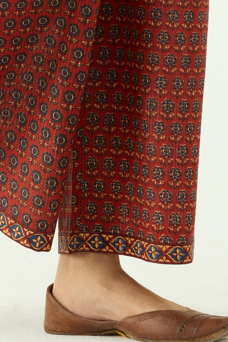 Maroon Hand Printed Cotton Dobby Farsi