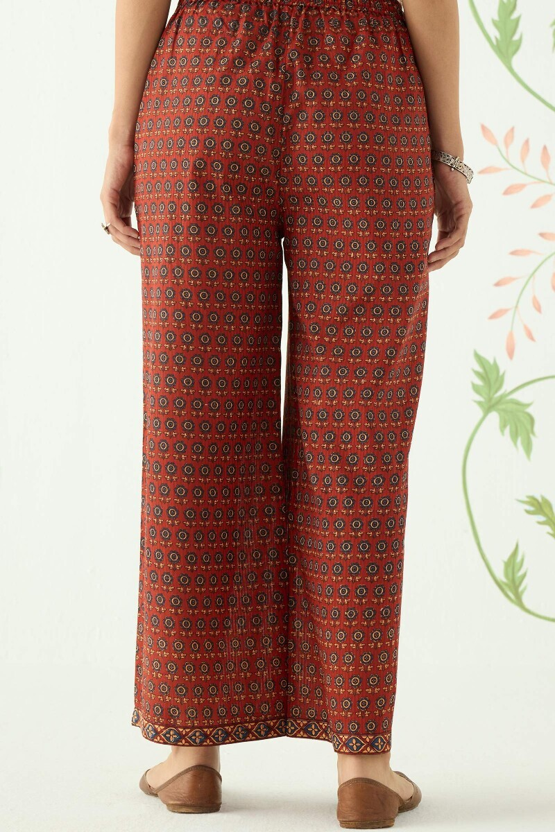 Maroon Hand Printed Cotton Dobby Farsi