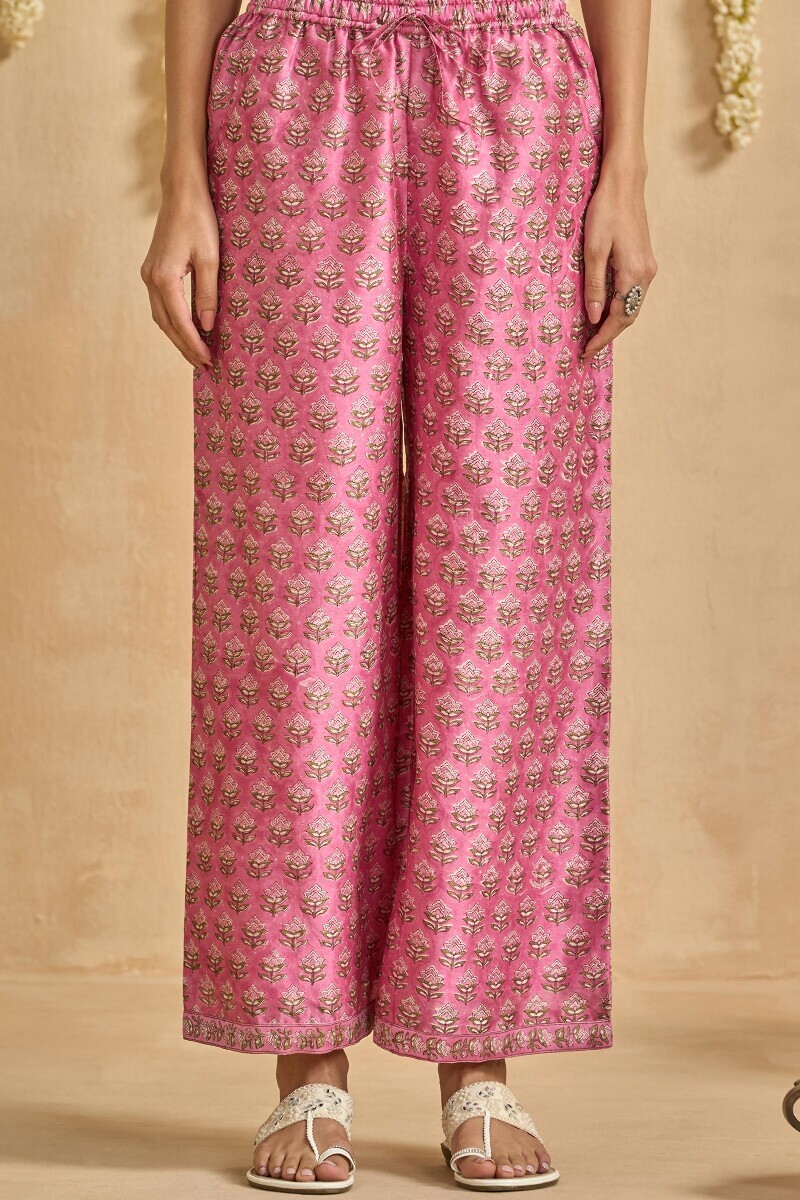 Pink Hand Block Printed Chanderi Farsi