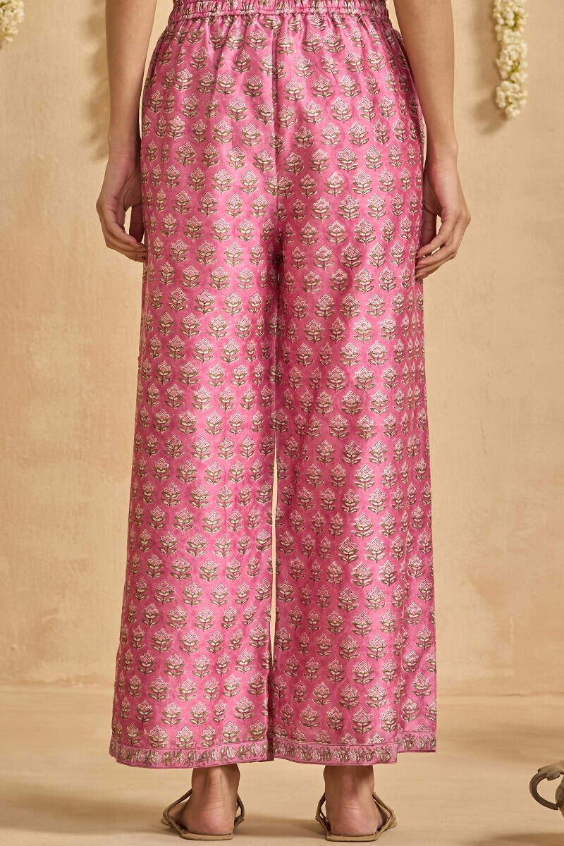 Pink Hand Block Printed Chanderi Farsi