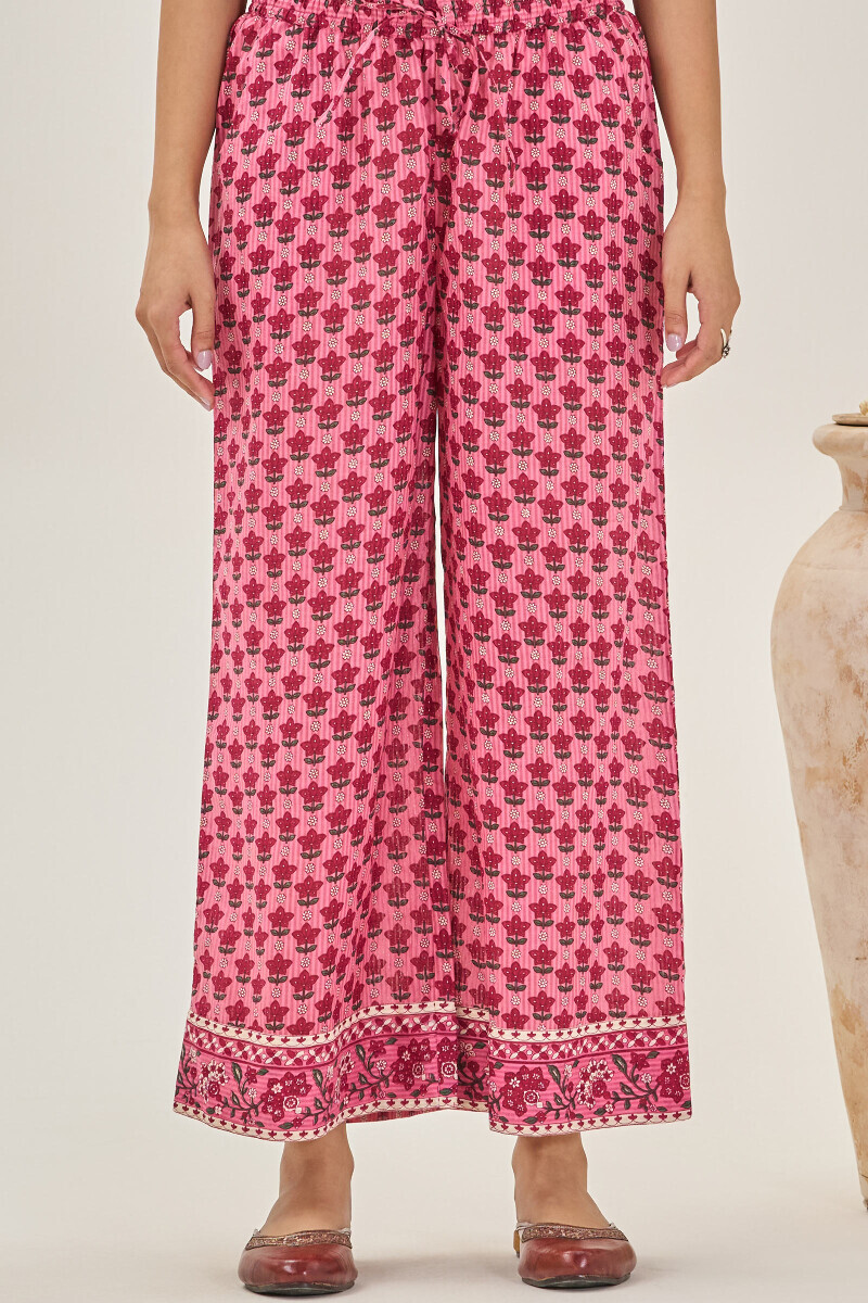 Pink Hand Printed Cotton Dobby Farsi