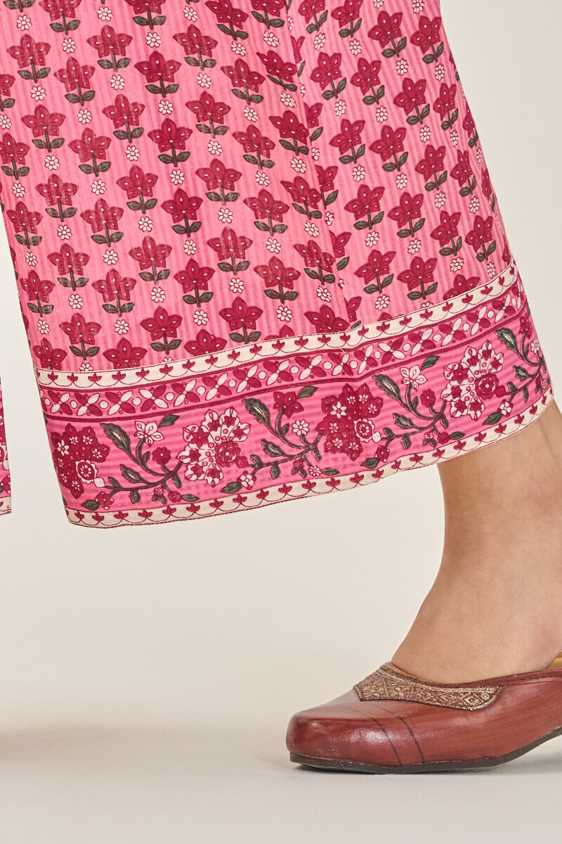 Pink Hand Printed Cotton Dobby Farsi