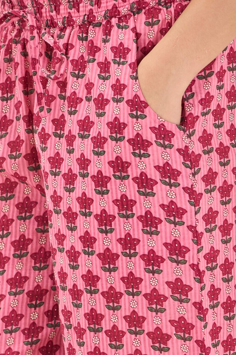 Pink Hand Printed Cotton Dobby Farsi