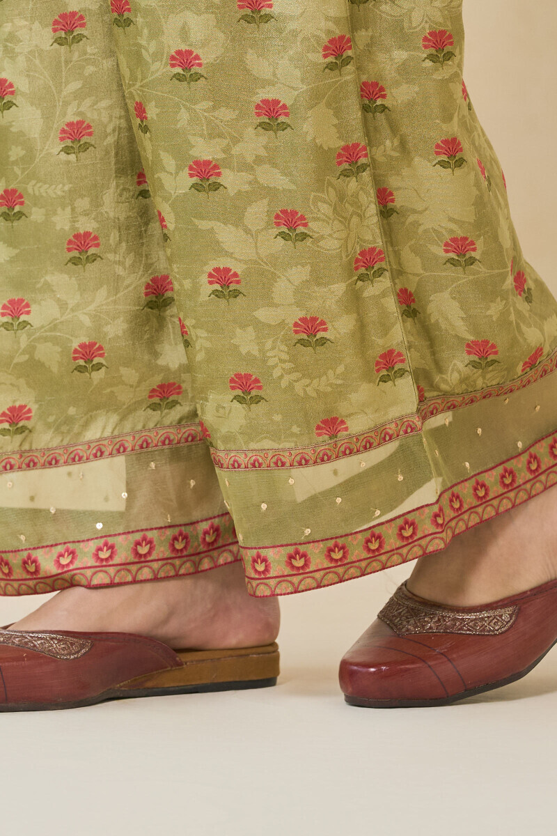 Green Printed Dola Silk Farsi