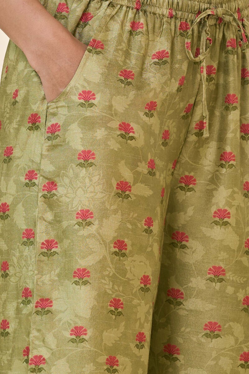 Green Printed Dola Silk Farsi