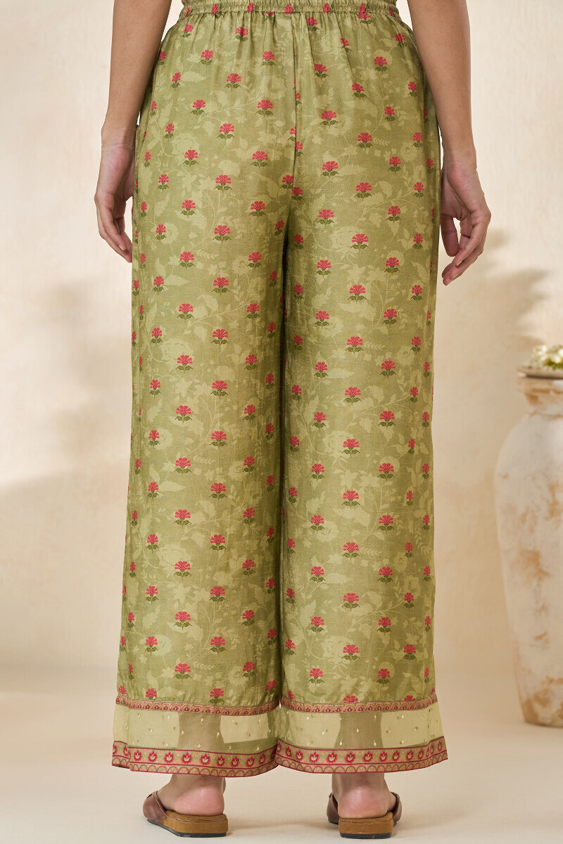 Green Printed Dola Silk Farsi