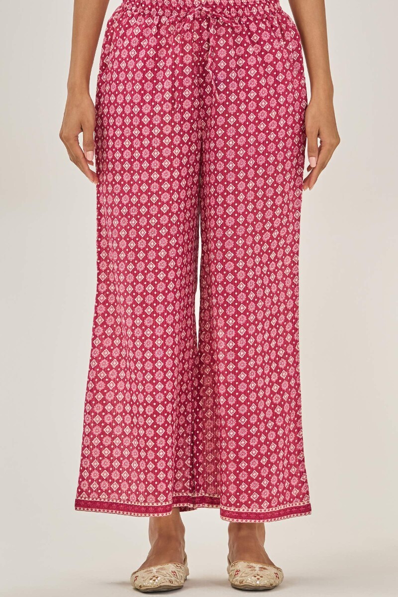 Pink Hand Printed Cotton Dobby Farsi