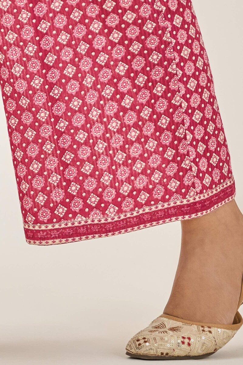 Pink Hand Printed Cotton Dobby Farsi