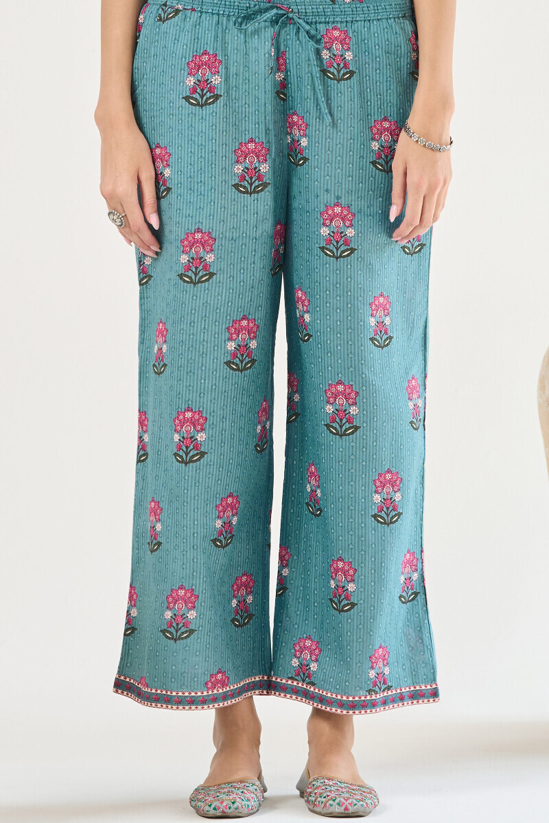 Blue Hand Printed Cotton Dobby Farsi