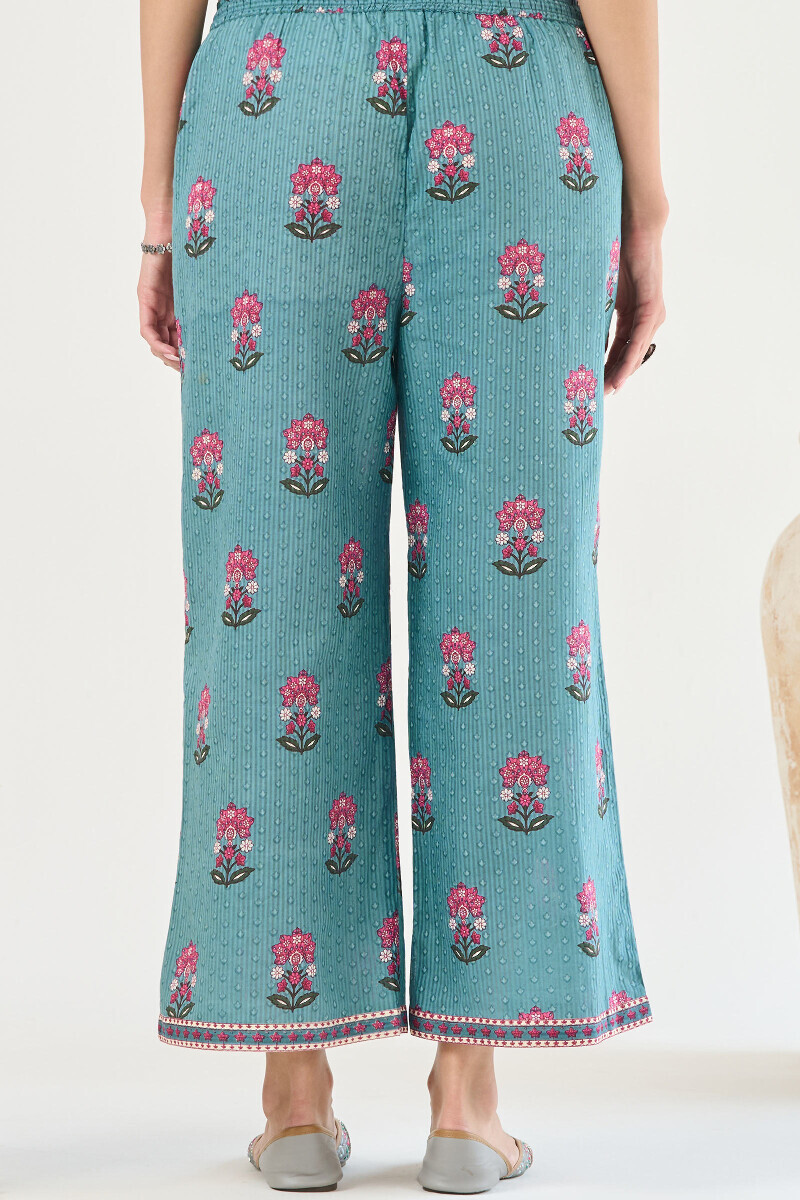 Blue Hand Printed Cotton Dobby Farsi