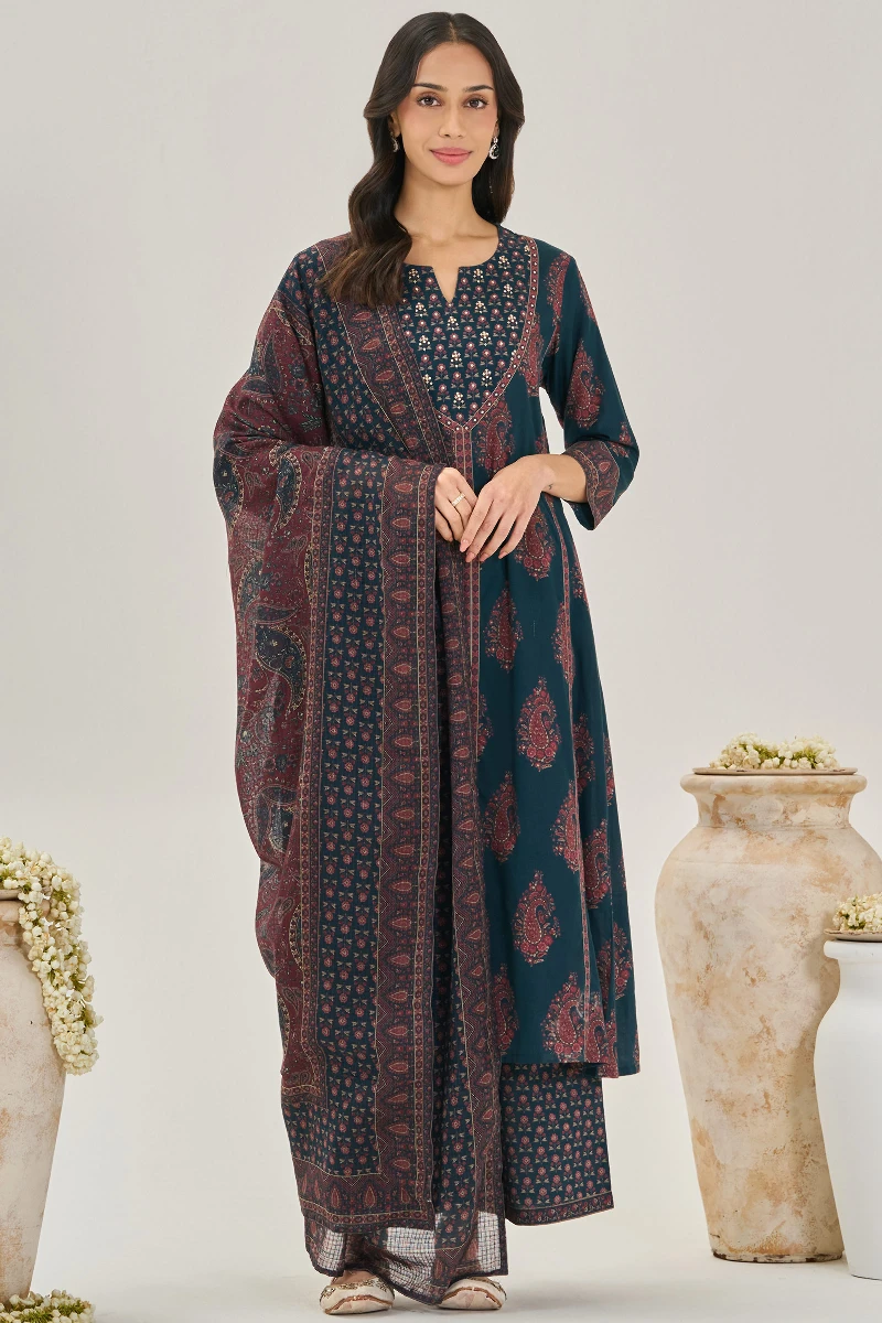 Blue Printed Cotton Farsi