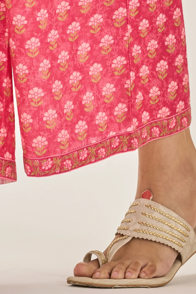 Pink Printed Cotton Slub Farsi