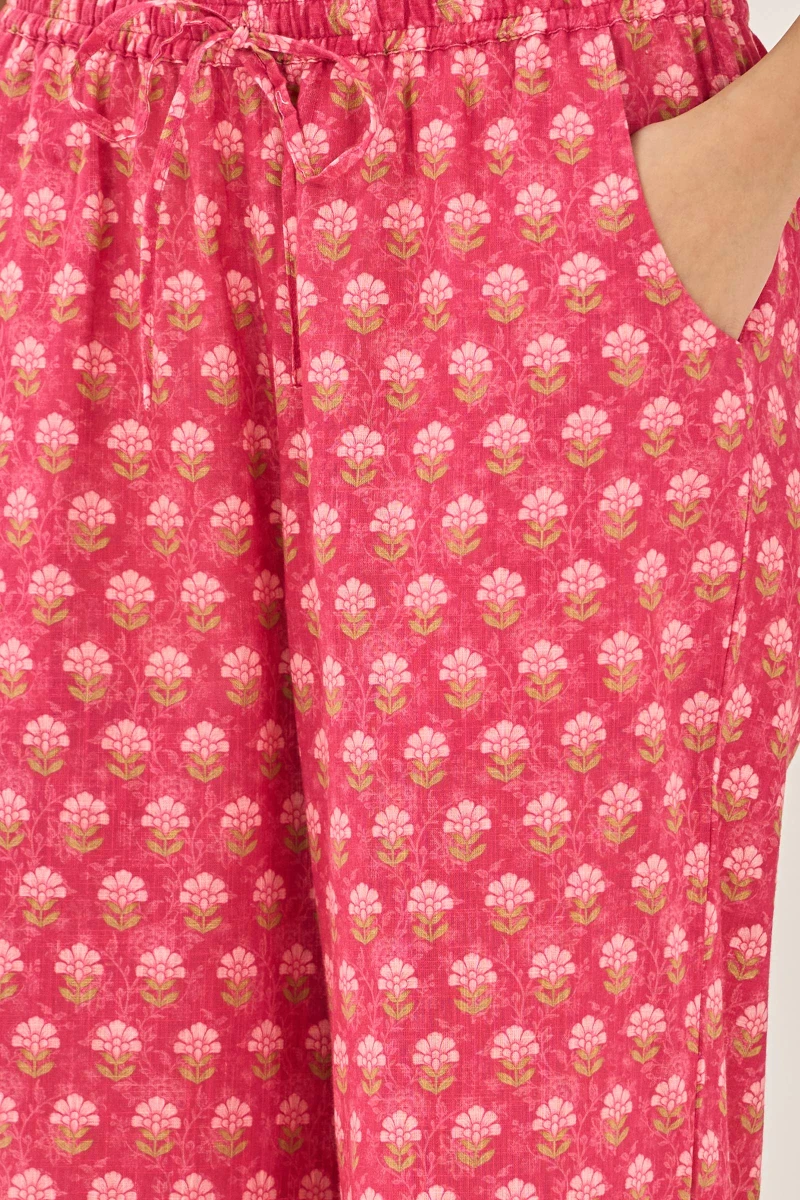 Pink Printed Cotton Slub Farsi