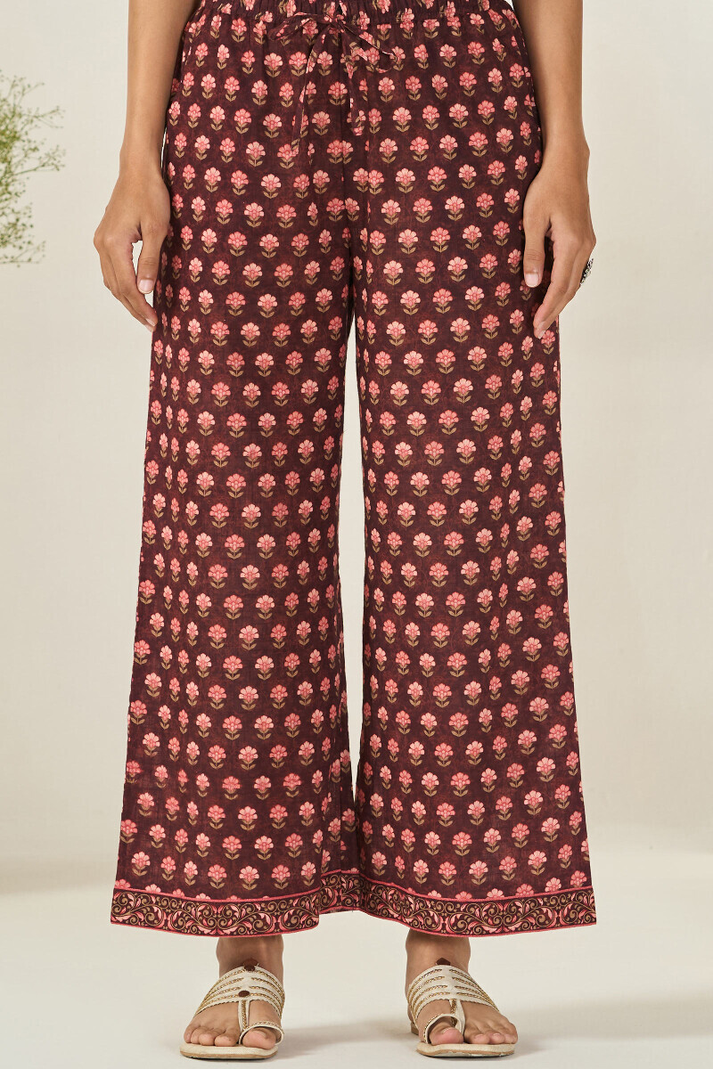 Brown Printed Cotton Slub Farsi