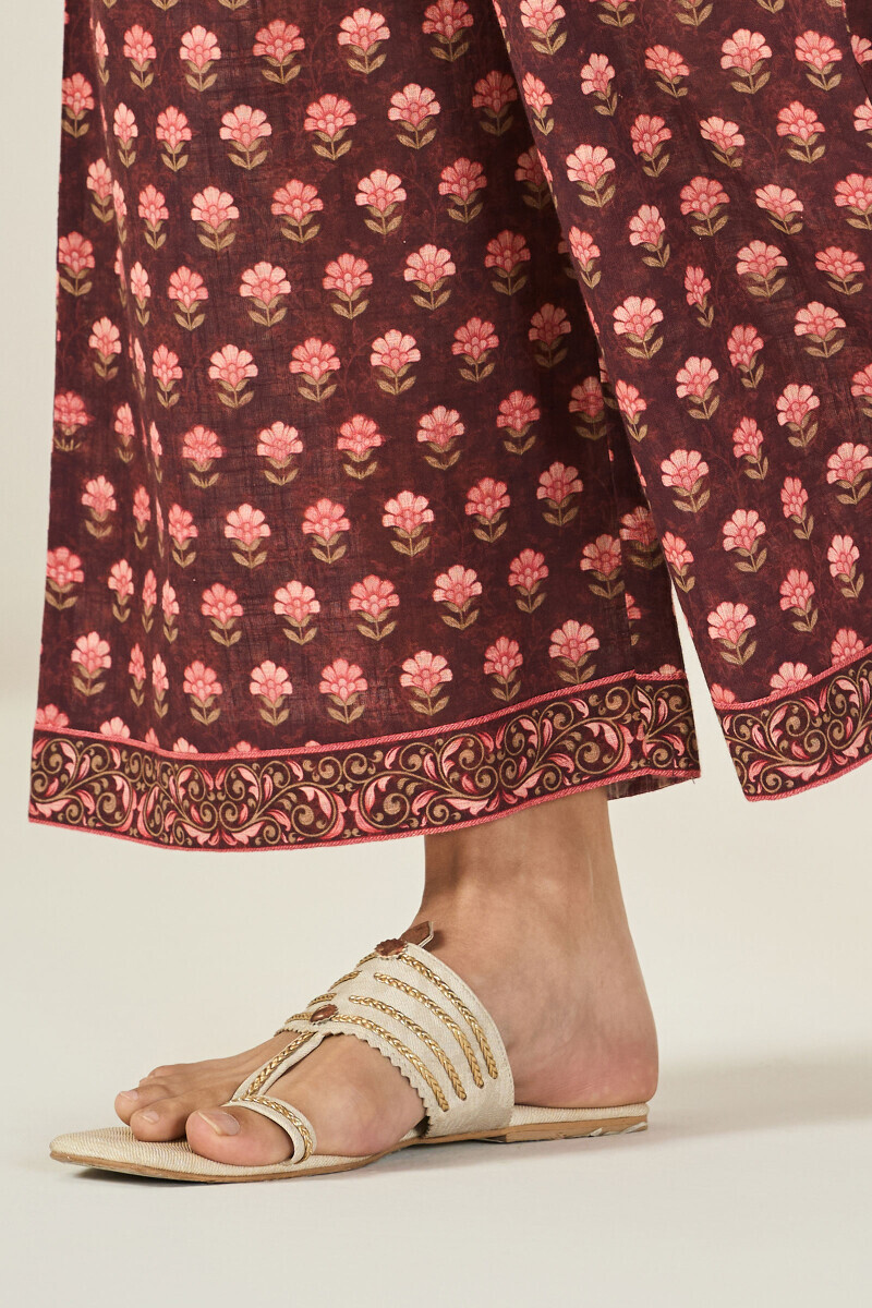 Brown Printed Cotton Slub Farsi