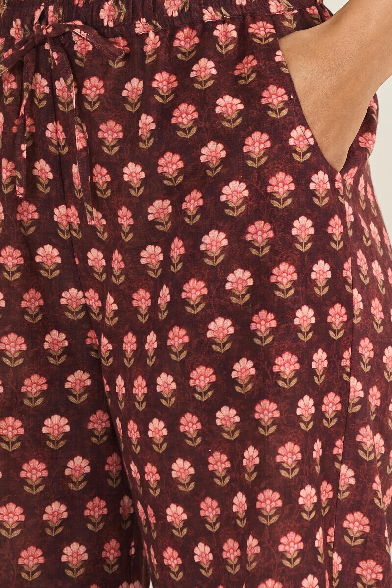 Brown Printed Cotton Slub Farsi