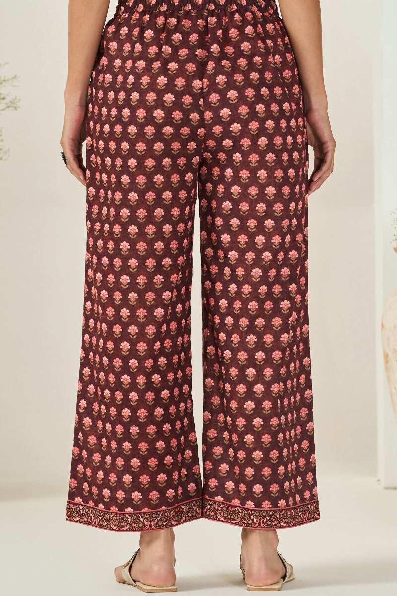 Brown Printed Cotton Slub Farsi