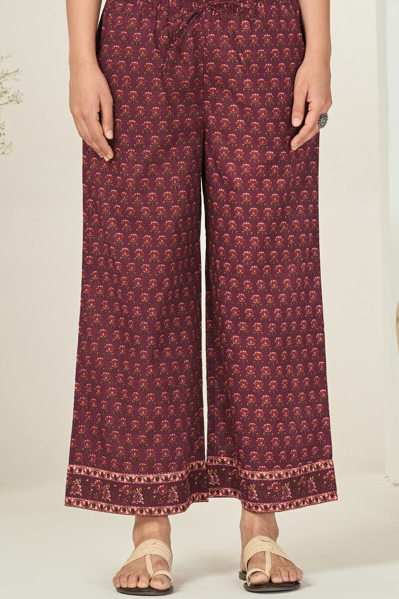 Purple Hand Printed Cotton Slub Farsi