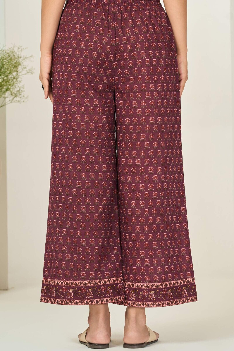 Purple Hand Printed Cotton Slub Farsi