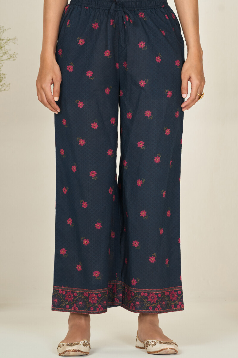 Navy Blue Printed Cotton Farsi