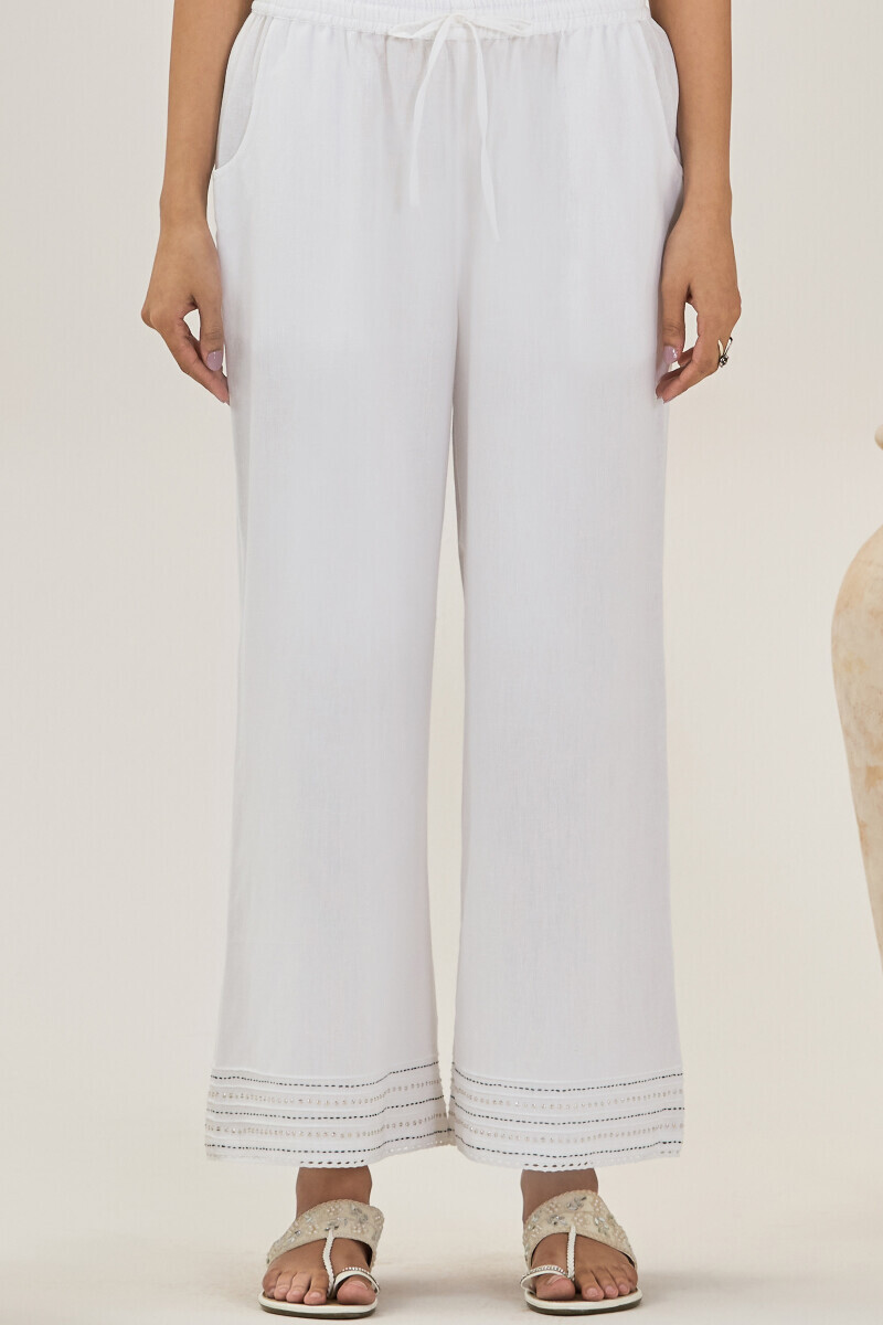 White Handcrafted Cotton Flax Farsi