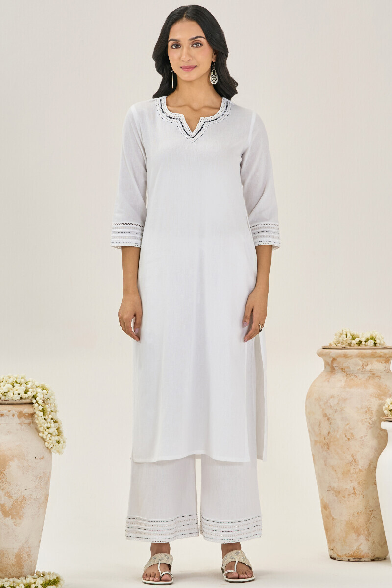 White Handcrafted Cotton Flax Farsi