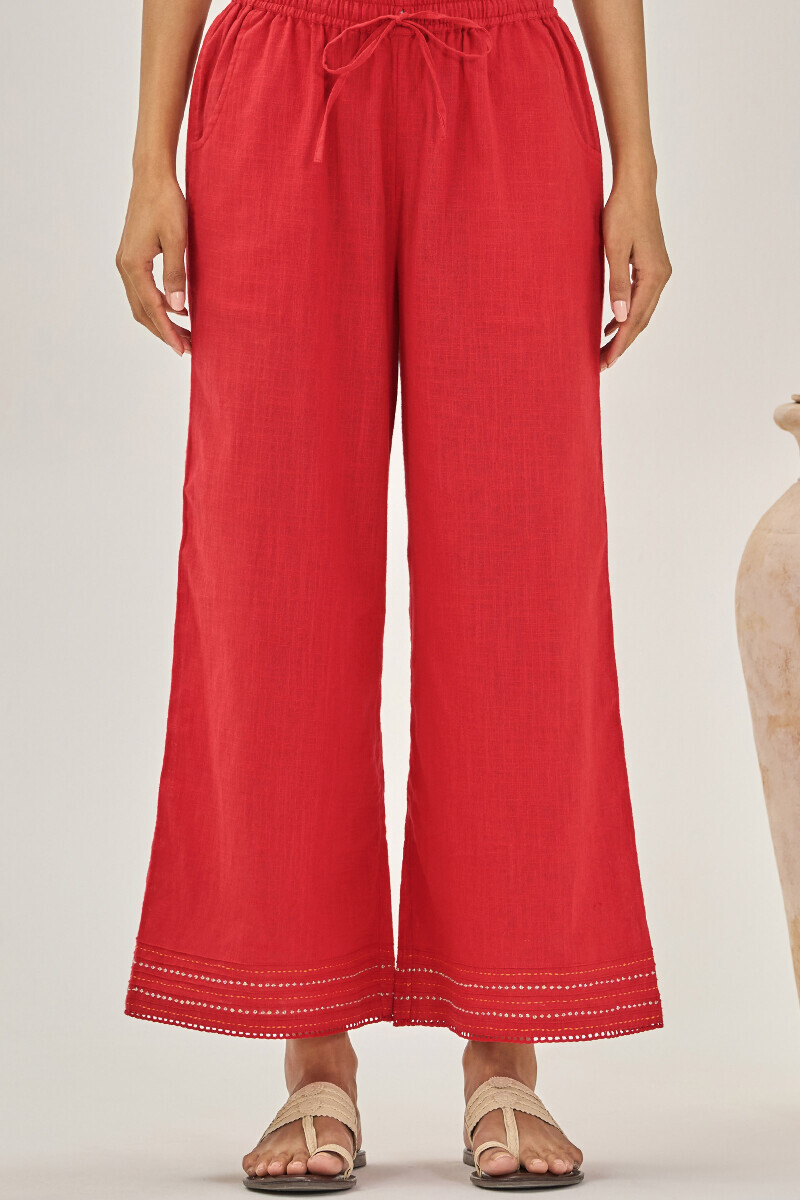 Red Handcrafted Guaze Slub Farsi