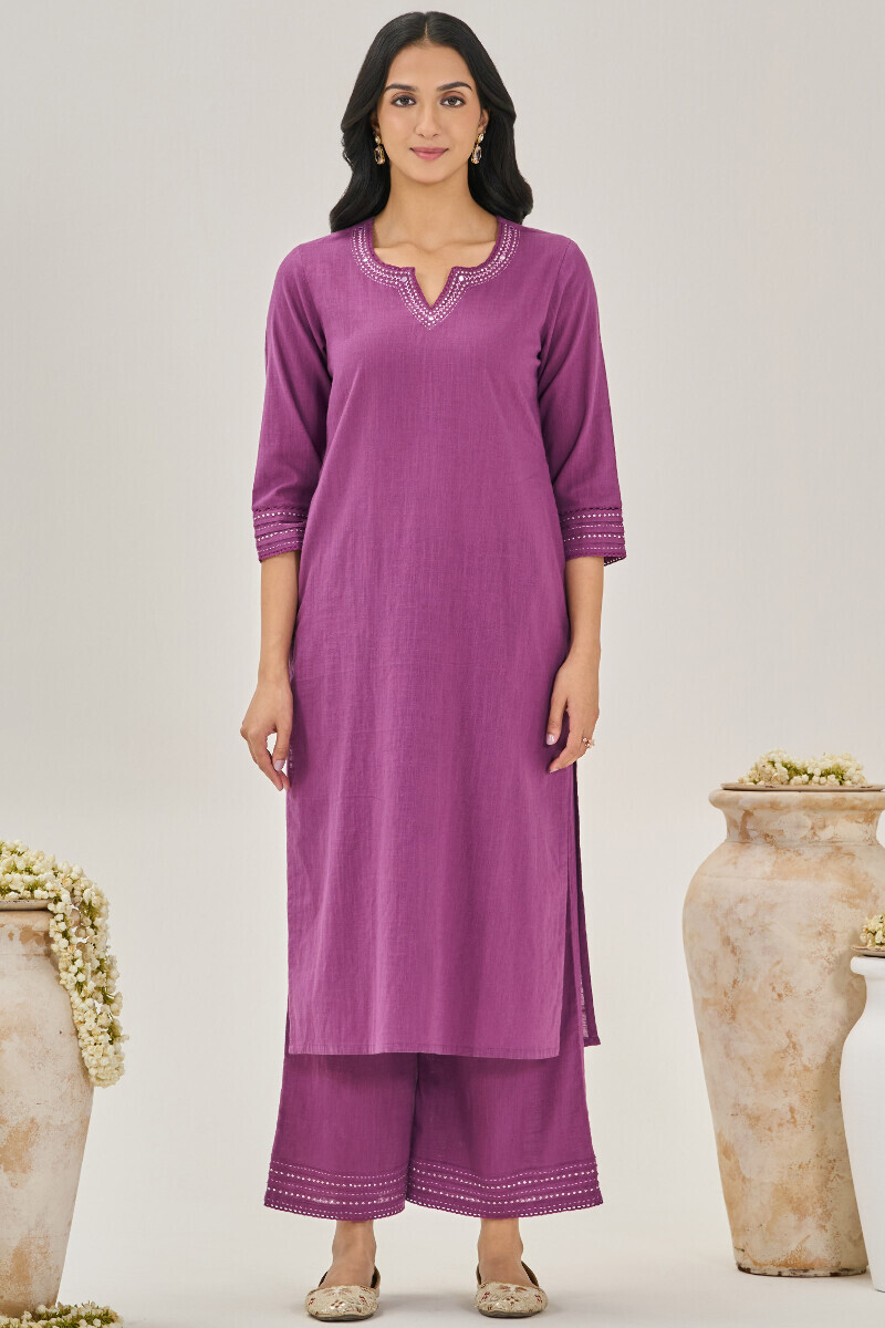 Purple Handcrafted Gauze Slub Farsi