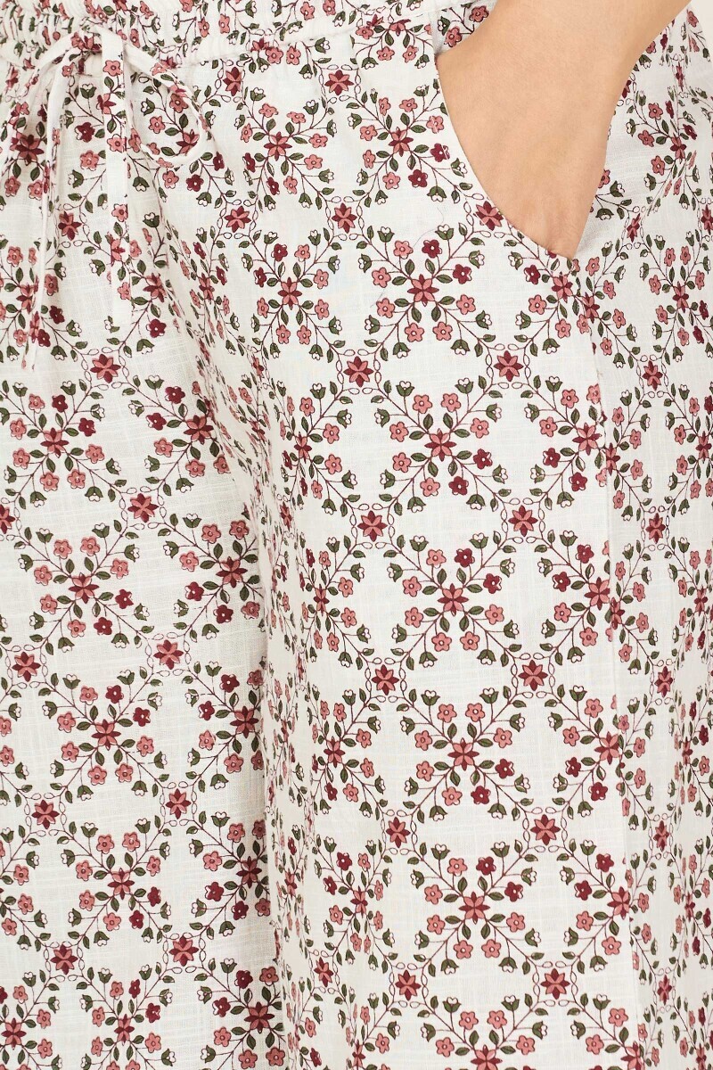 Off-White Hand Printed Cotton Slub Farsi