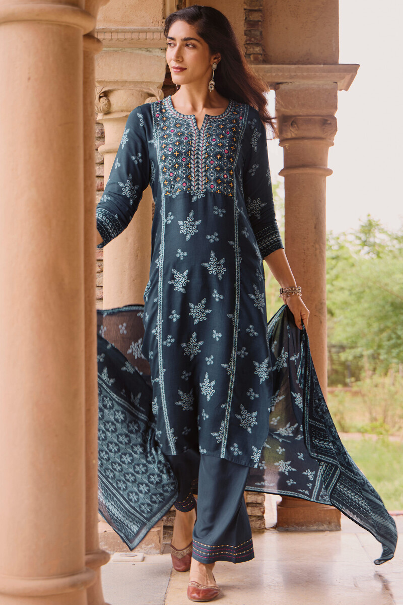 Blue Handcrafted Viscose Farsi